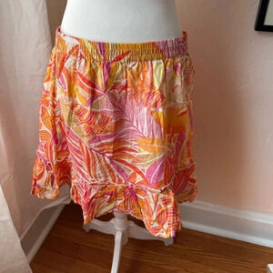 C & C California Printed Skirt, Women's Size Large L, Pink/Orange Ruffle…